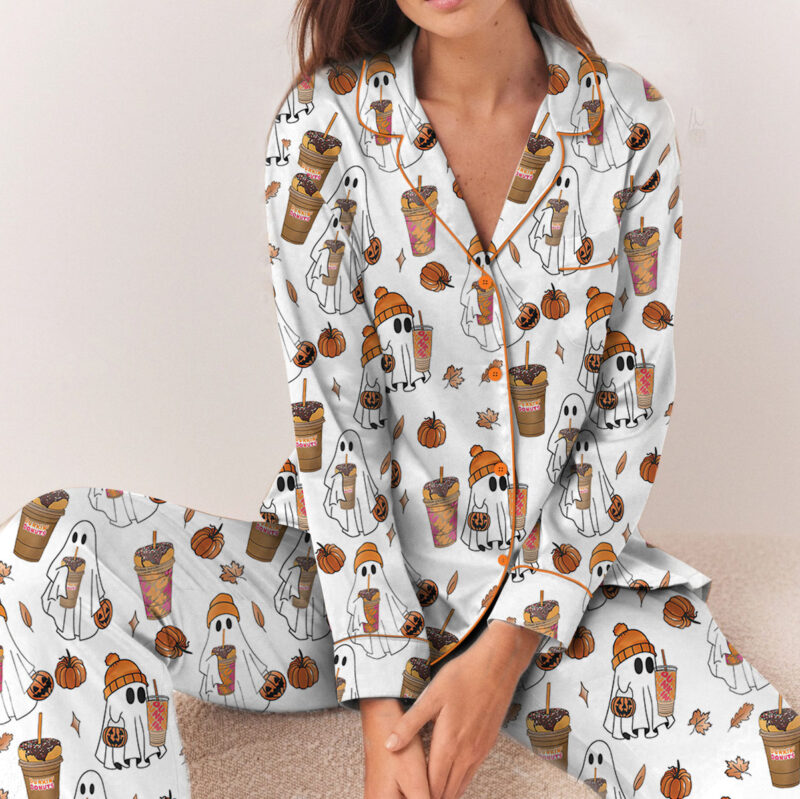 Ghost Pumpkin Satin Pajamas Set For Women
