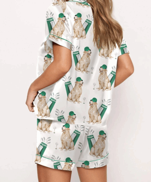Golden Retriever Golf Silk Satin Pajama Set For Women