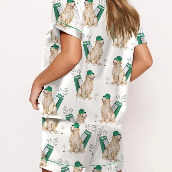 Golden Retriever Golf Silk Satin Pajama Set For Women