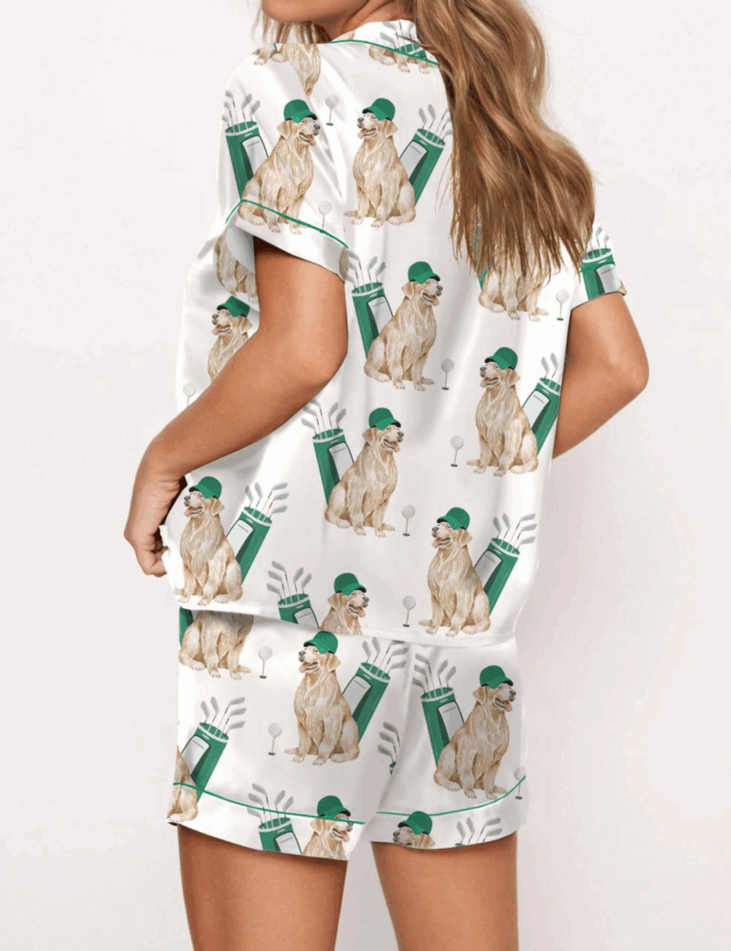 Golden Retriever Golf Silk Satin Pajama Set For Women