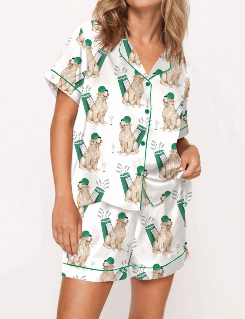 Golden Retriever Golf Silk Satin Pajama Set For Women