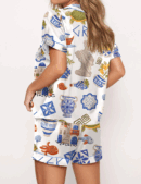 Greece Travel Silk Satin Pajama Set For Women