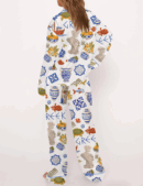 Greece Travel Silk Satin Pajama Set For Women