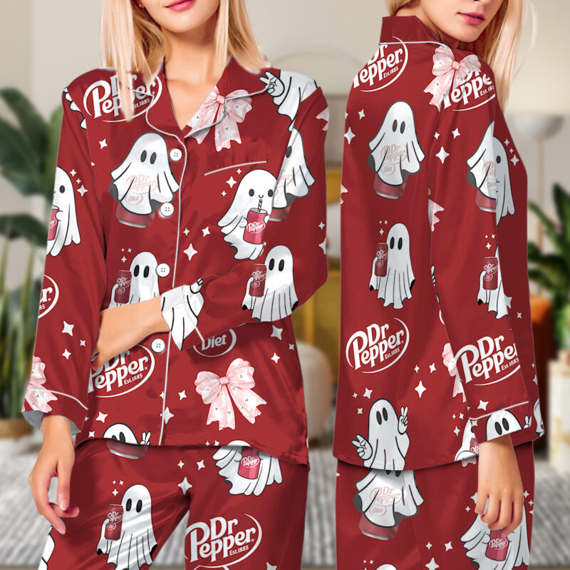 Halloween Dr.pepper Satin Pajamas Set For WomenHalloween Dr.pepper Satin Pajamas Set For Women