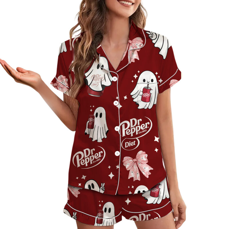 Halloween Dr.pepper Satin Pajamas Set For Women