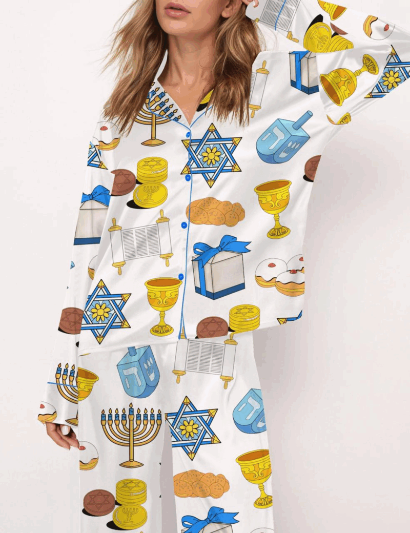 Hanukkah Silk Satin Pajama Set For Women