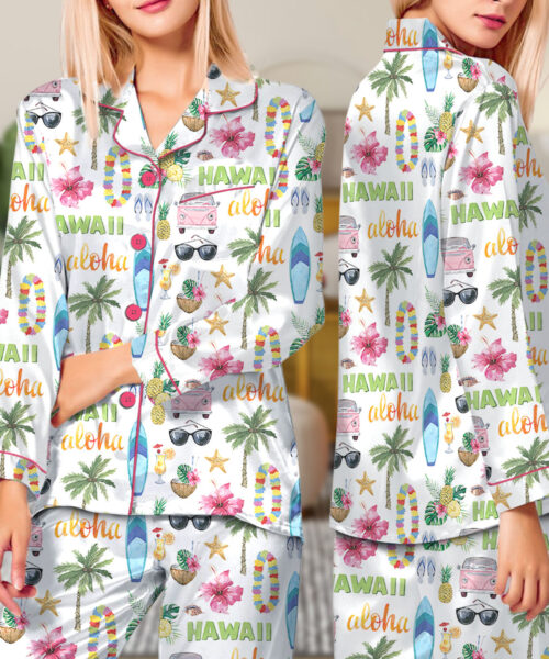 Hawaii Planner Satin Pajama Set For Women