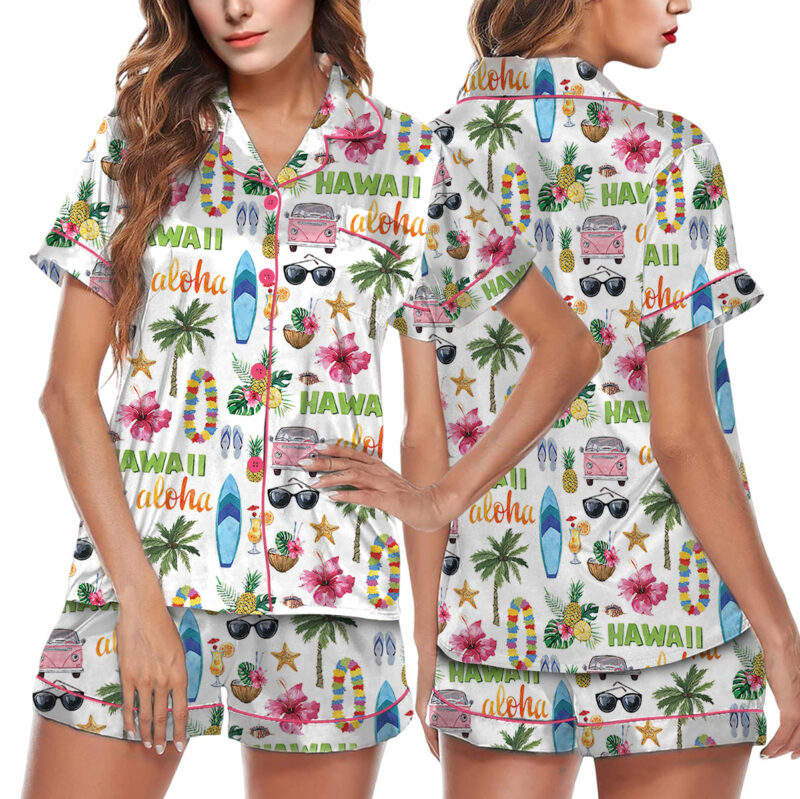 Hawaii Planner Satin Pajama Set For Women
