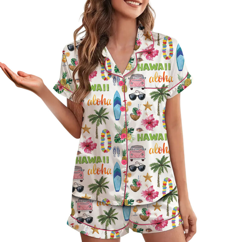 Hawaii Planner Satin Pajama Set For Women