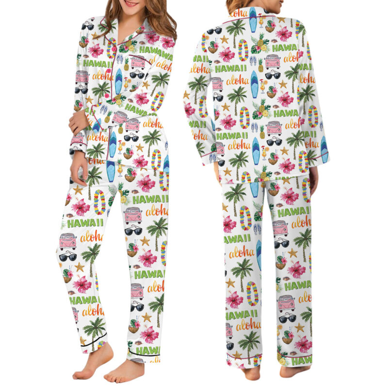 Hawaii Planner Satin Pajama Set For Women