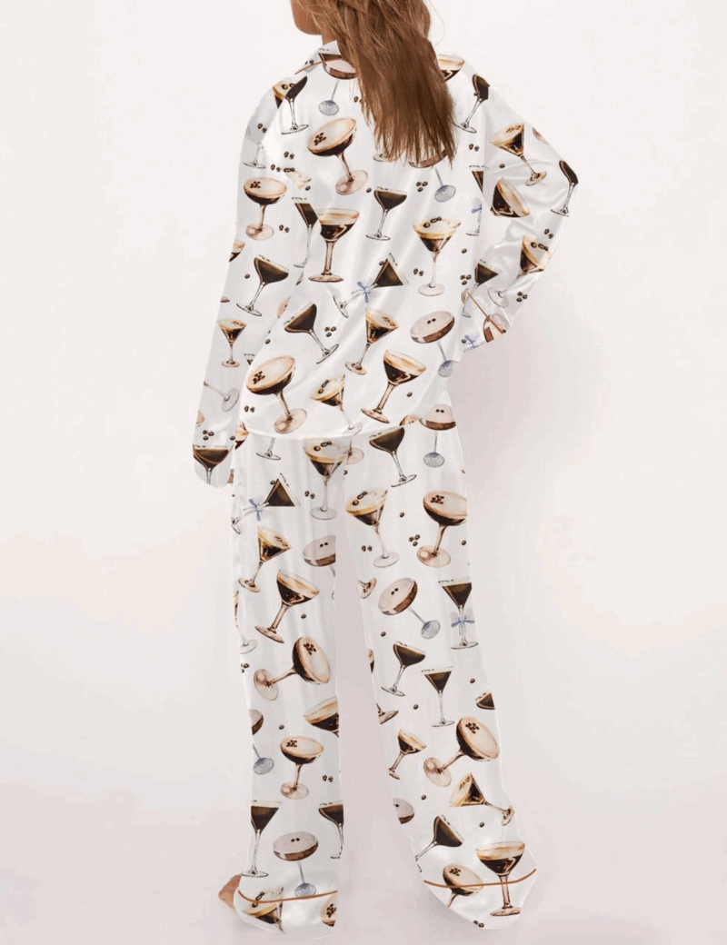 Holiday Espresso Silky Satin Pajama Set For Women