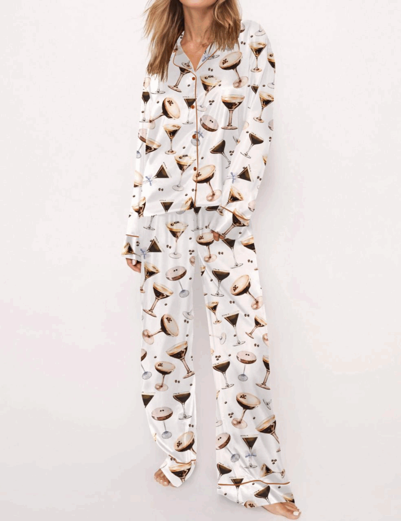 Holiday Espresso Silky Satin Pajama Set For Women
