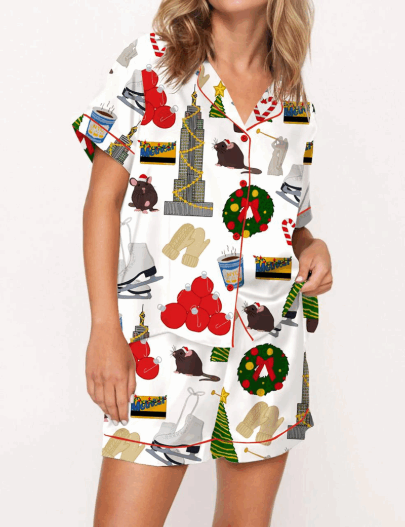 Holiday In New York Silk Satin Pajama Set For Women