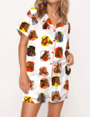 Horse Racing Ceremony Satin Pajama Set For Women