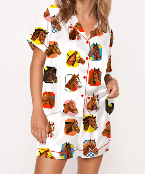 Horse Racing Ceremony Satin Pajama Set For Women