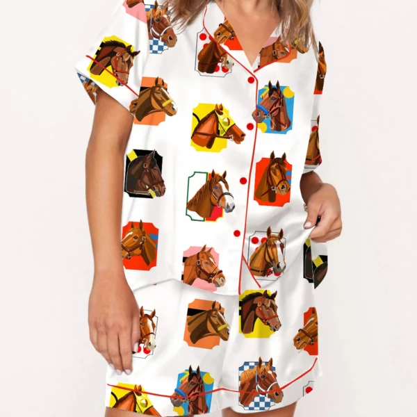Horse Racing Ceremony Satin Pajama Set For Women