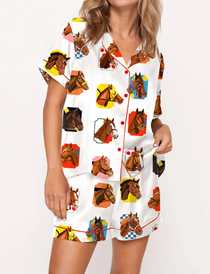 Horse Racing Ceremony Satin Pajama Set For Women