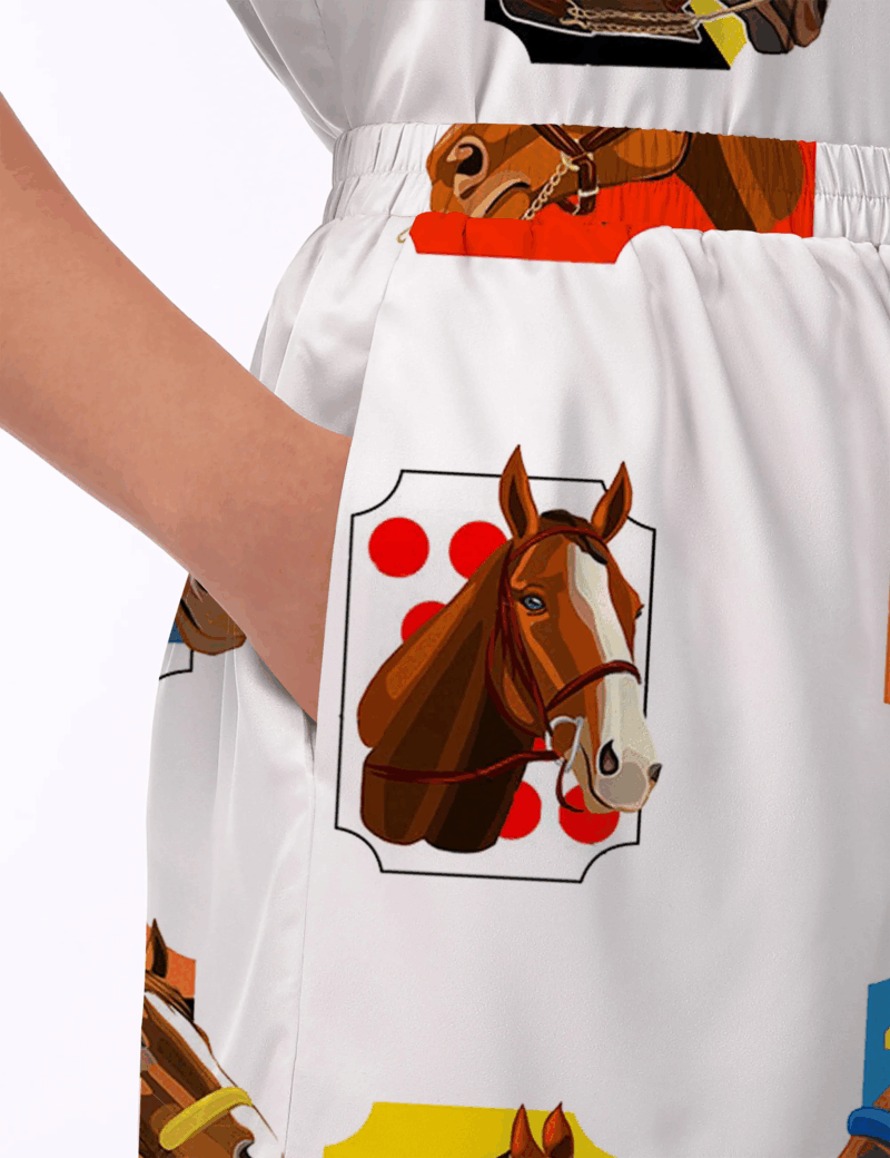 Horse Racing Ceremony Satin Pajama Set For Women