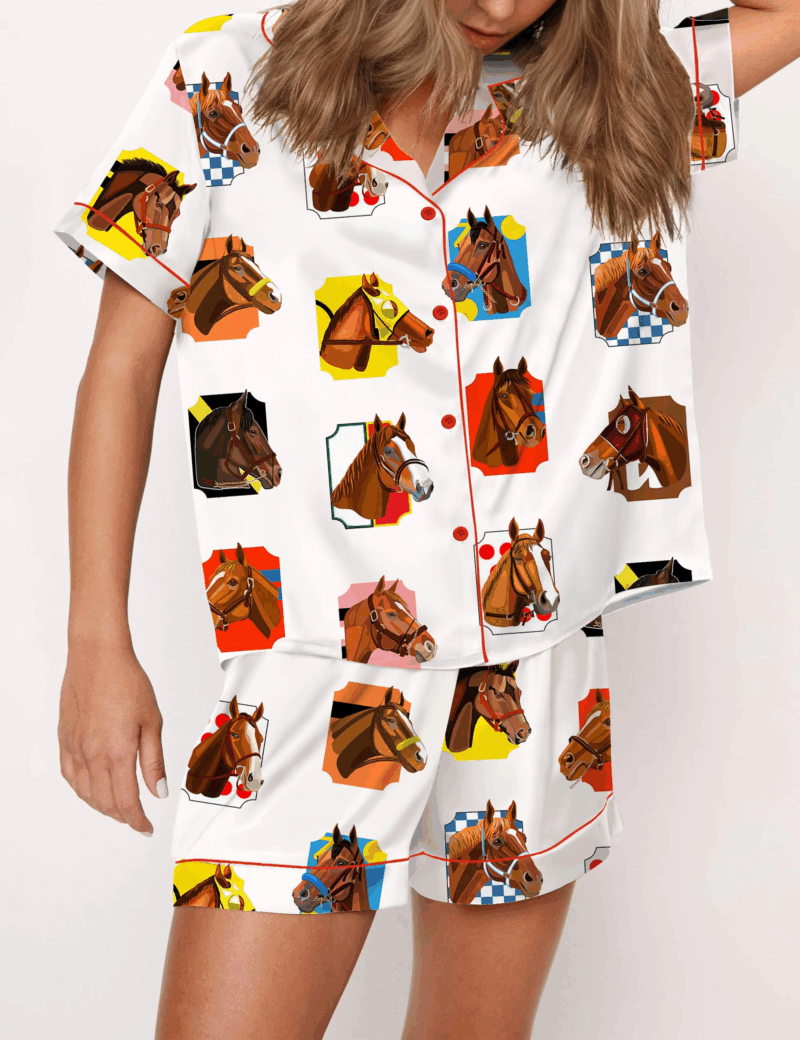 Horse Racing Ceremony Satin Pajama Set For Women
