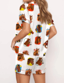 Horse Racing Ceremony Satin Pajama Set For Women