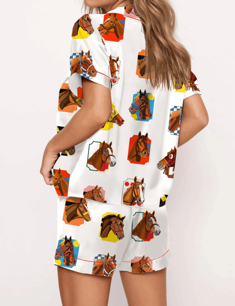 Horse Racing Ceremony Satin Pajama Set For Women