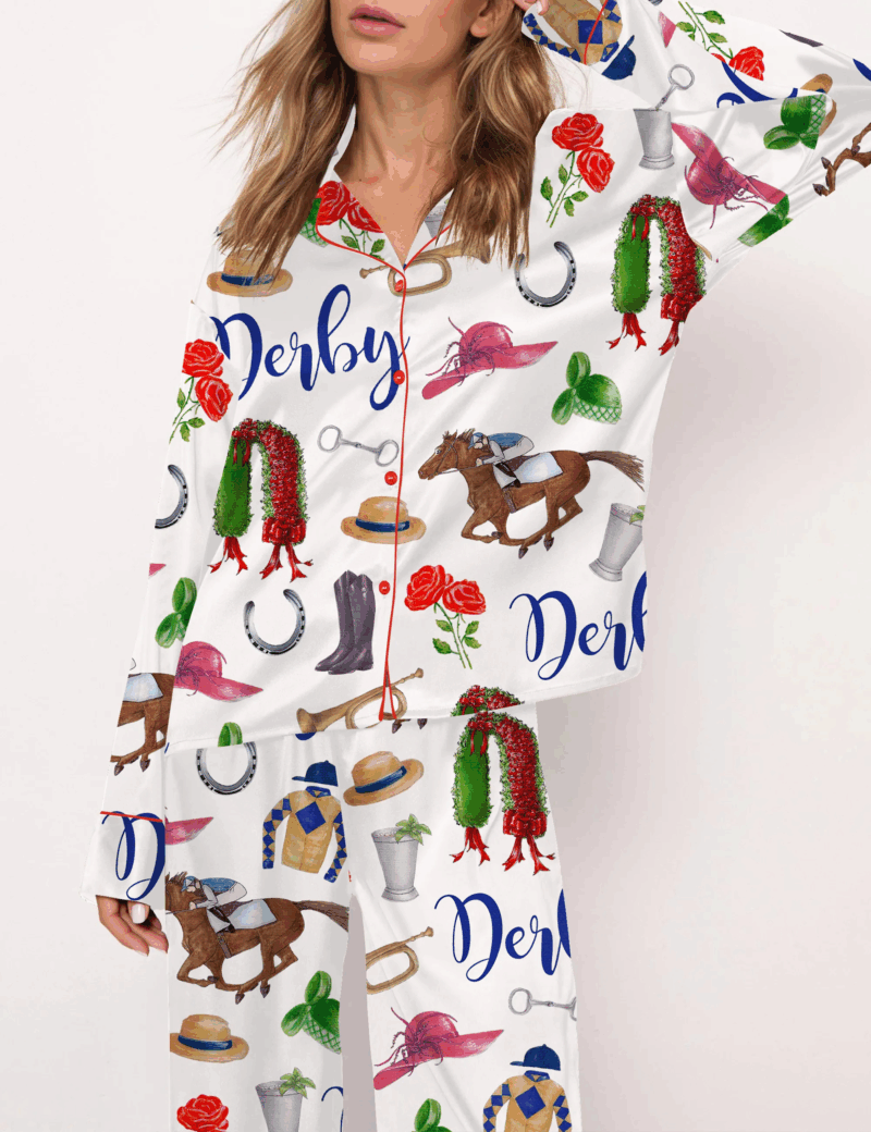 Horse Racing Ceremony Silk Satin Pajama Set