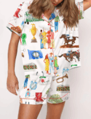 Horse Racing Festival Satin Pajamas Set For Women