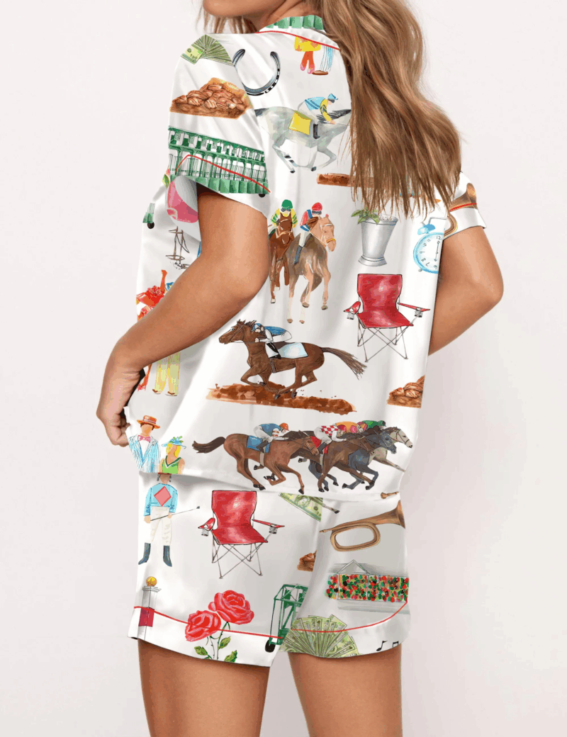 Horse Racing Festival Satin Pajamas Set For Women