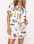 Horse Racing Festival Satin Pajamas Set For Women