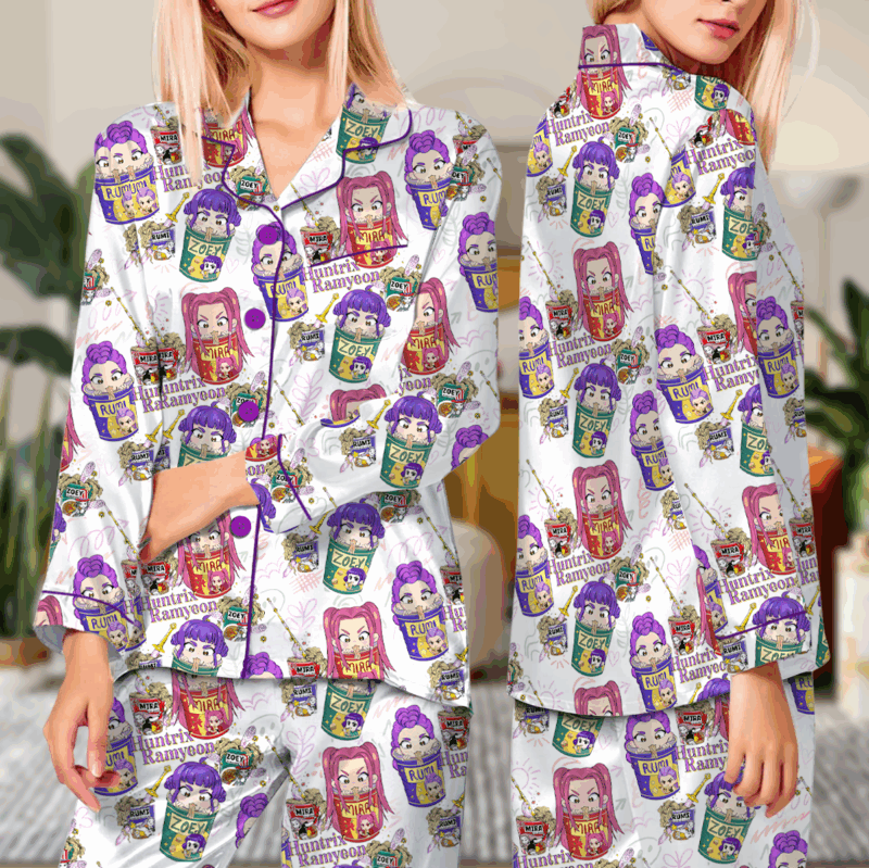 Kpop Movie Ramyeon Satin Pajamas Set For Women