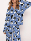 Husky Dog And Snowflakes Silk Satin Pajama Set For Women