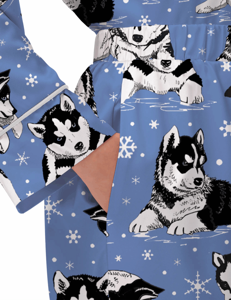 Husky Dog And Snowflakes Silk Satin Pajama Set For Women