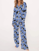 Husky Dog And Snowflakes Silk Satin Pajama Set For Women