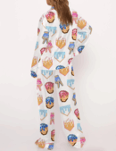 Ice Cream Baseball Silk Satin Pajama Set For Women