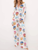 Ice Cream Baseball Silk Satin Pajama Set For Women