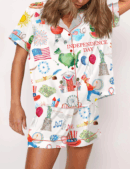 Independence Day Silk Satin Pajama Set For Women