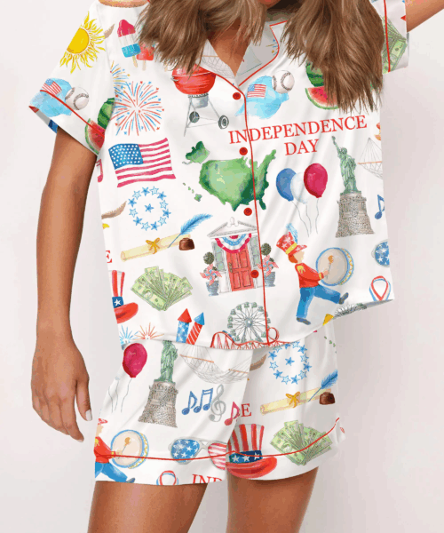 Independence Day Silk Satin Pajama Set For Women