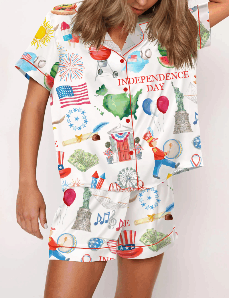 Independence Day Silk Satin Pajama Set For Women