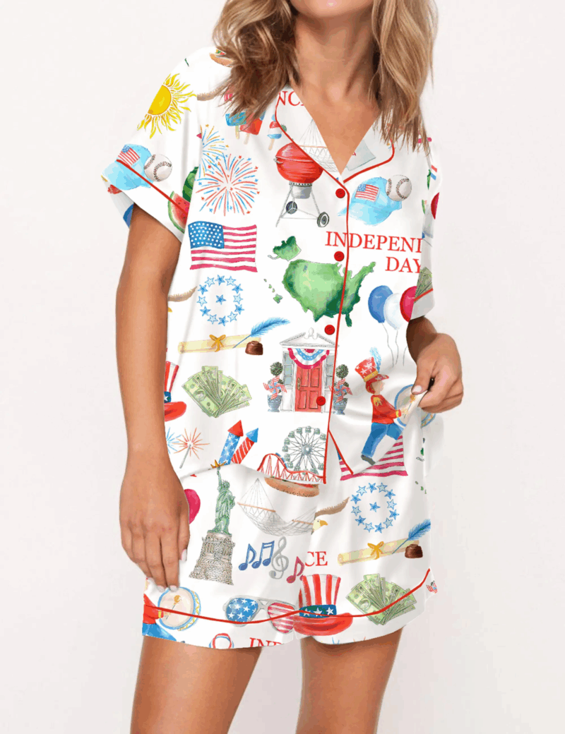 Independence Day Silk Satin Pajama Set For Women
