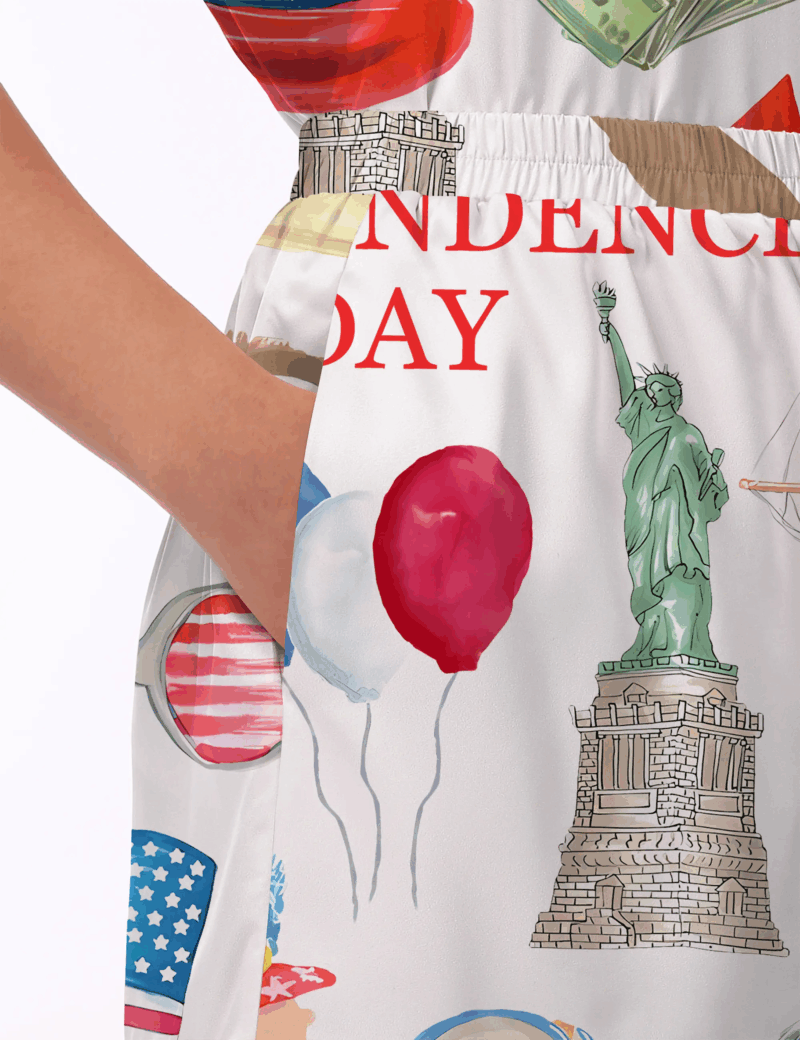 Independence Day Silk Satin Pajama Set For Women