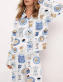 Italian Coffee Silk Satin Pajama Set For Women