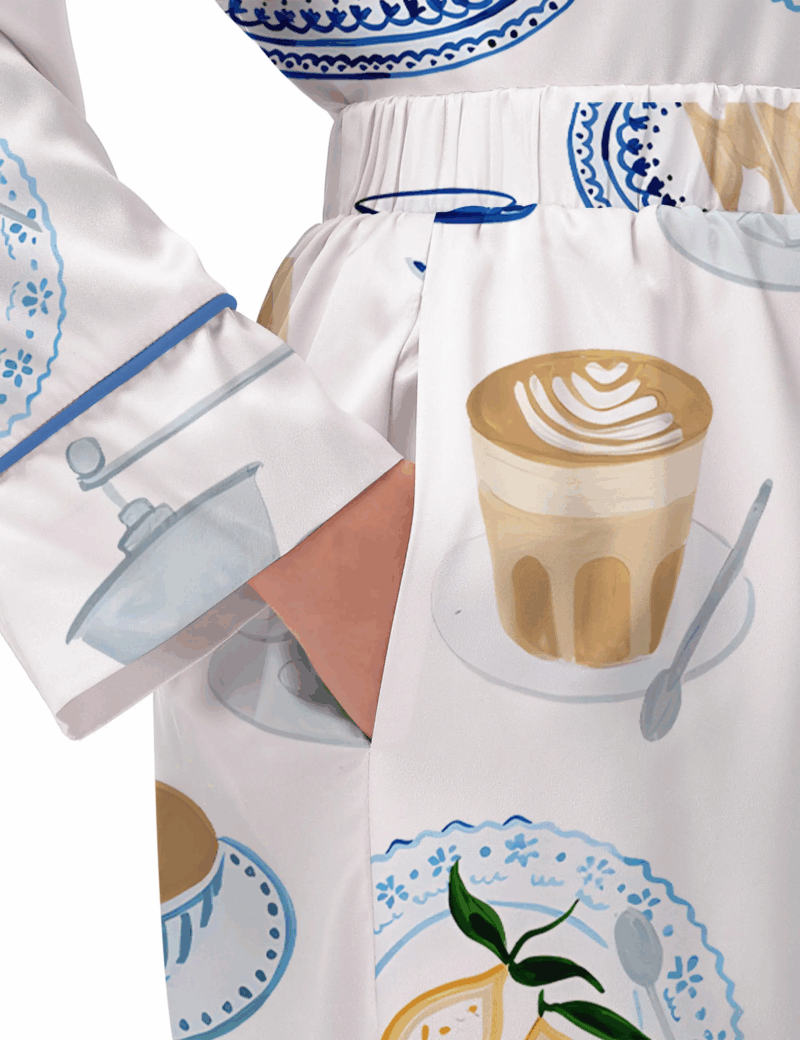 Italian Coffee Silk Satin Pajama Set For Women