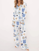 Italian Coffee Silk Satin Pajama Set For Women
