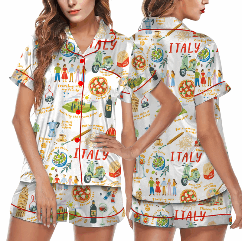 Italian Vacation Silky Satin Pajama Set For Women