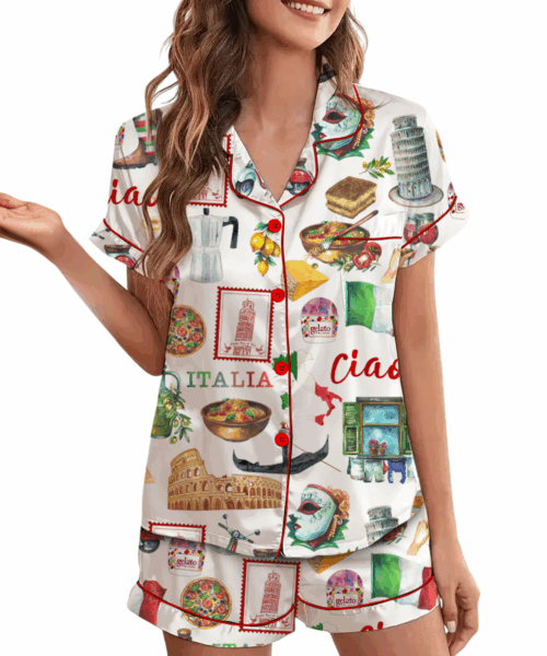 Italy Roman Travel Satin Pajamas Set For Women