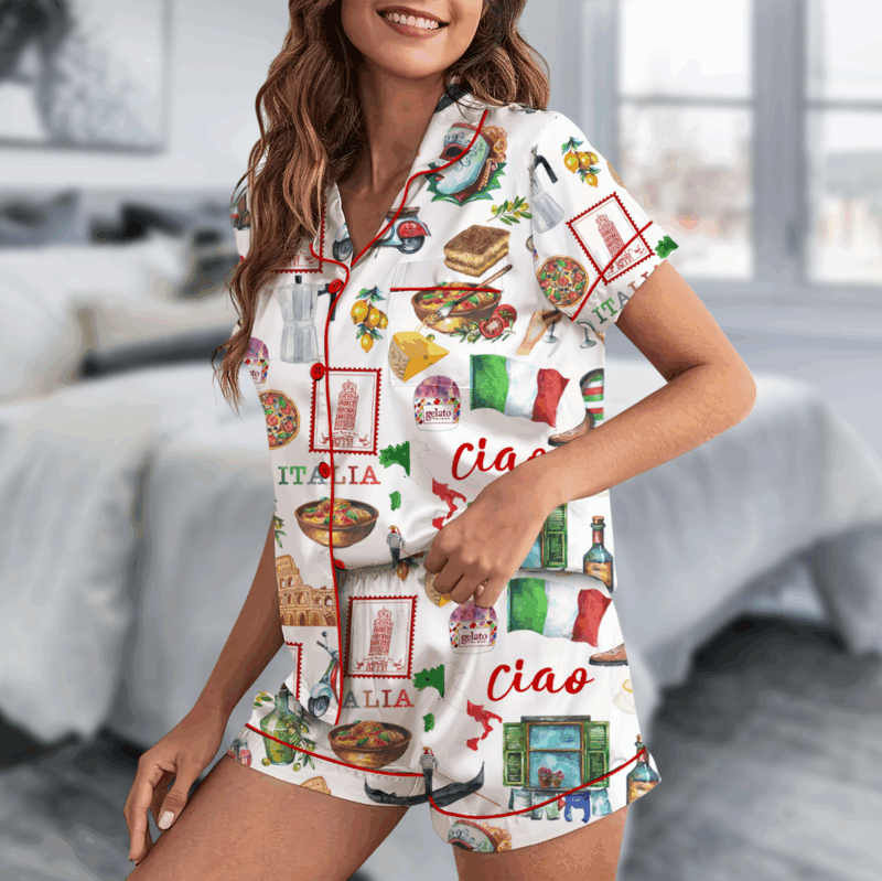Italy Roman Travel Satin Pajamas Set For Women
