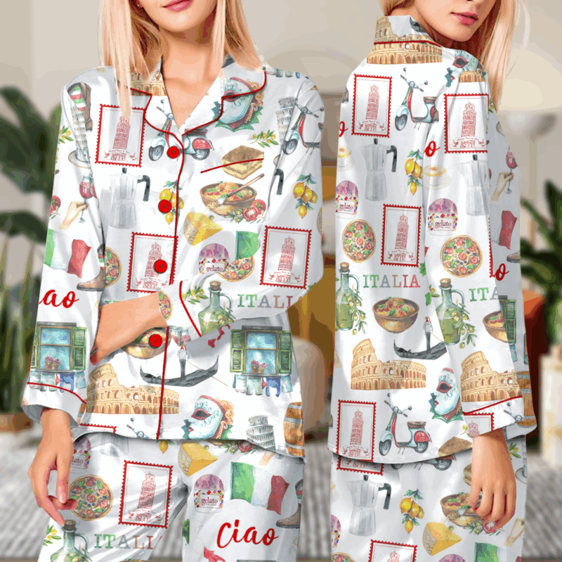 Italy Roman Travel Satin Pajamas Set For Women
