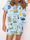 Italy Vacation Silk Satin Pajama Set For Women