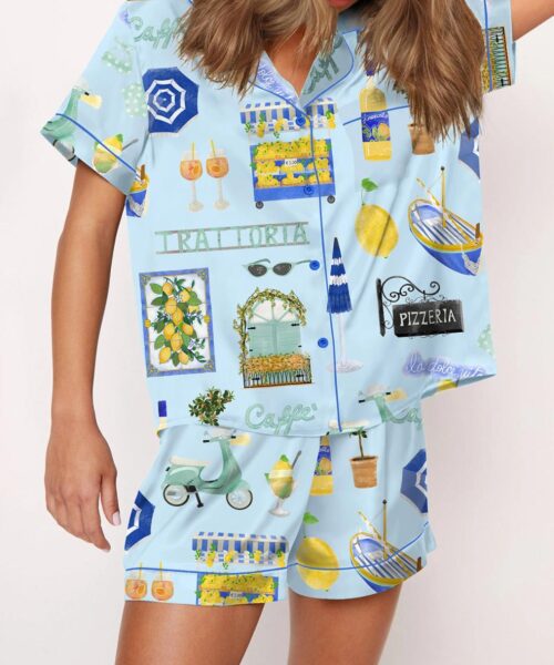 Italy Vacation Silk Satin Pajama Set For Women