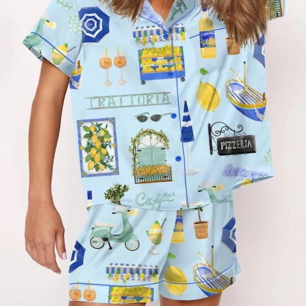 Italy Vacation Silk Satin Pajama Set For Women